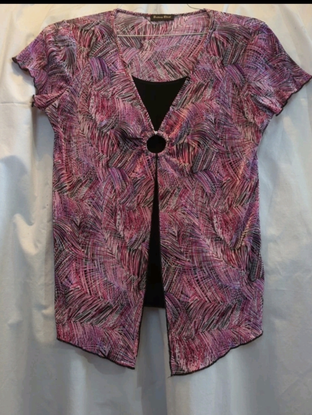 Women's Brittany Black Shirt Top Size M Multi Color W/Black Attached Under Shirt